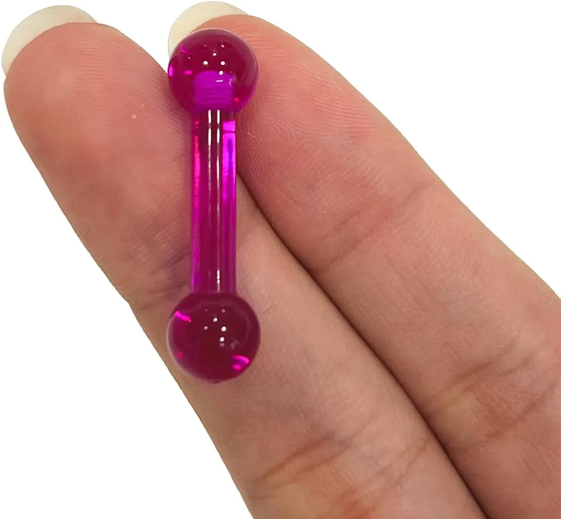 Tongue Ring 6G External Threaded UV Reactive Acrylic Straight Barbell Piercing Bar 5/8 Inch (15mm)