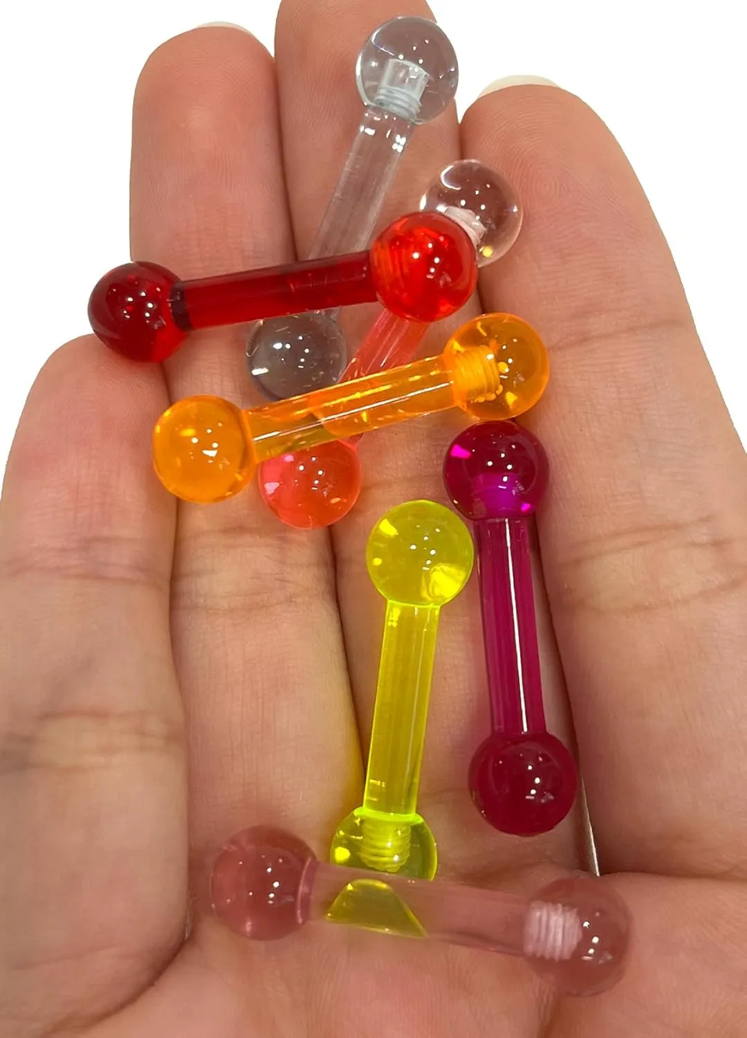 Tongue Ring 6G External Threaded UV Reactive Acrylic Straight Barbell Piercing Bar 5/8 Inch (15mm)