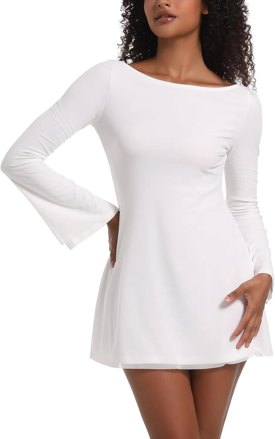 Topcloset Womens Bodice Dress Long Sleeve Dress Backless Flare Mini Dresses Going Out Party Club Dress