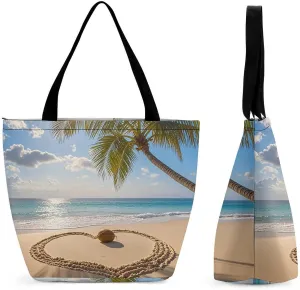 Tote Bag for Women Grocery Bag Ocean Beach Theme Foldable Shopping Bags Reusable Large Tote Bag
