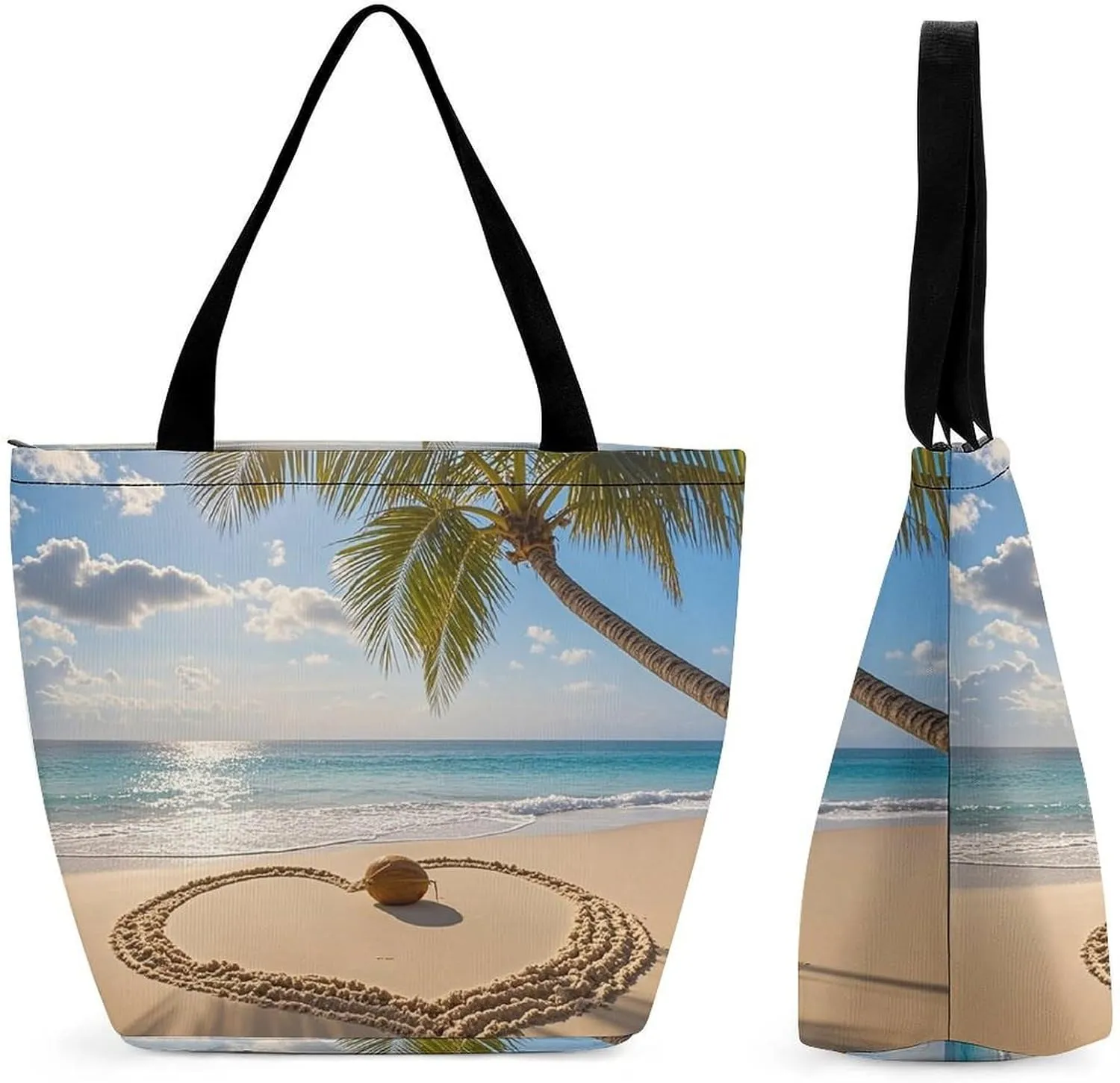 Tote Bag for Women Grocery Bag Ocean Beach Theme Foldable Shopping Bags Reusable Large Tote Bag