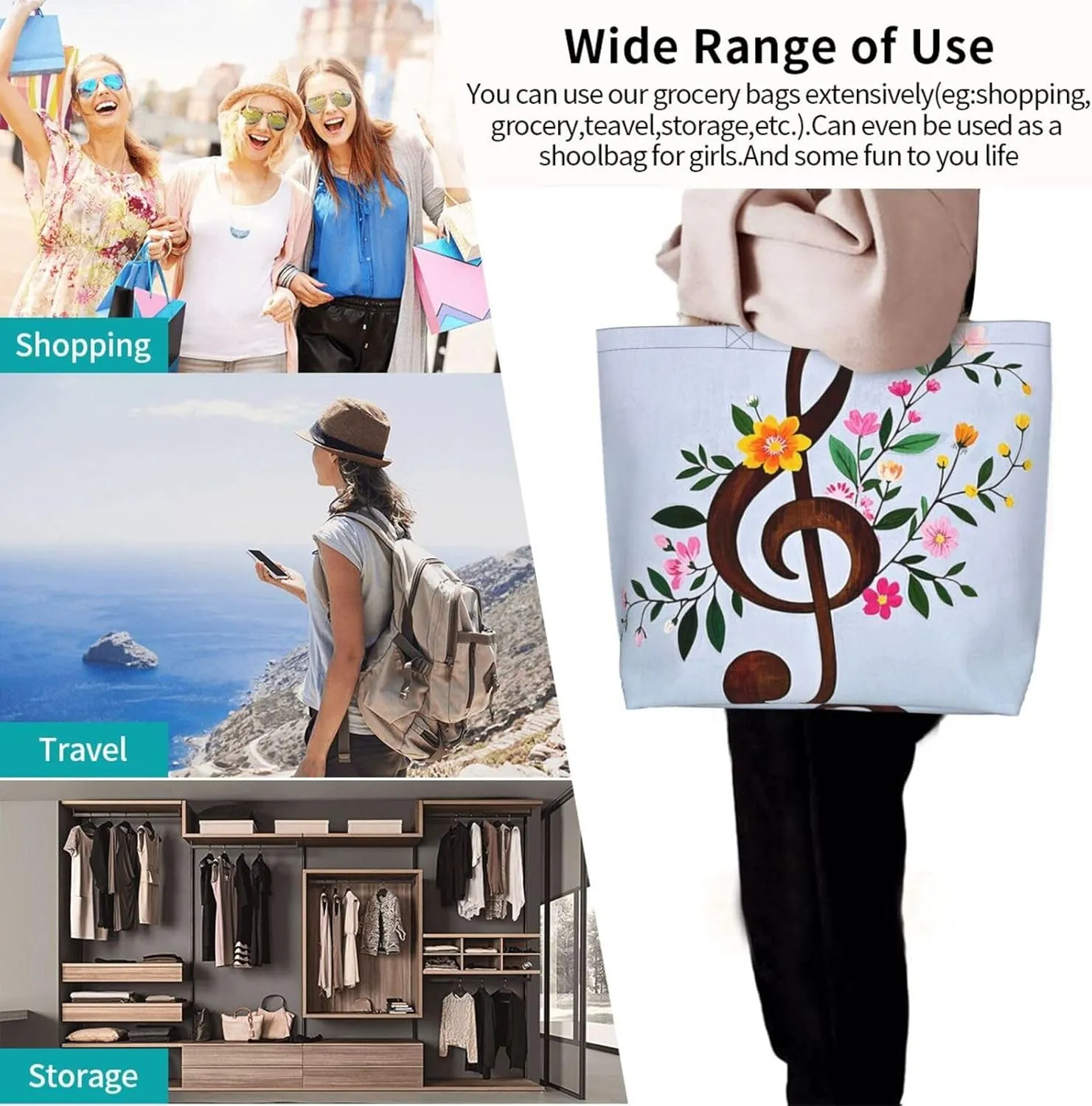 Tote Bag for Women Northern Lights Grocery Bag Foldable Shopping Bags Reusable Large Tote Bag