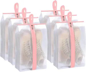 Travel Shoe Bag with Handle and Zipper Closure for Travel and Home Use as Soccer Shoe Bag - Waterproof, Dustproof, Transparent- 6 Piece Pack (Baby Pink)