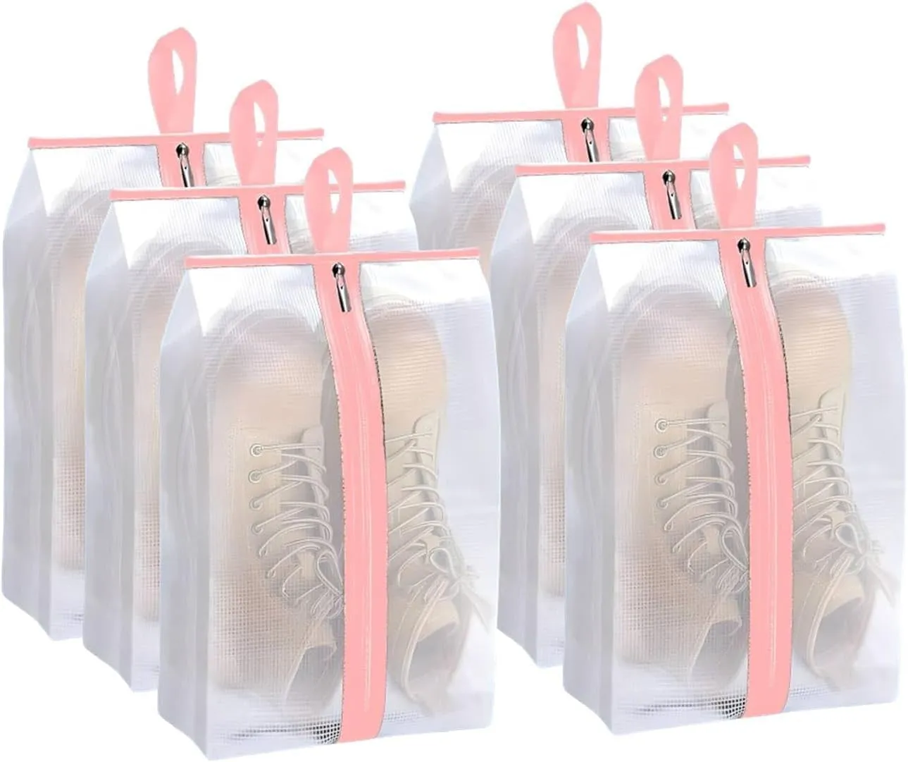 Travel Shoe Bag with Handle and Zipper Closure for Travel and Home Use as Soccer Shoe Bag - Waterproof, Dustproof, Transparent- 6 Piece Pack (Baby Pink)