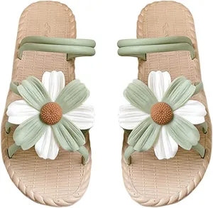 Trendy Sandals for Women 2022 Cute Slides Summer Casual Flower Straps Open Toe Slip on Flat Slipper Lightweight Comfy Soft Sole Non-Slip Beach Shoes