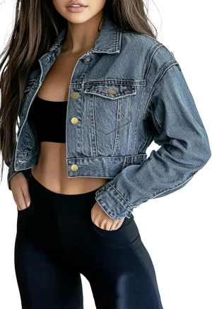 Trendy Washed Cropped Jean Jacket for Women - Short Denim Jacket in Black, Gray, Blue