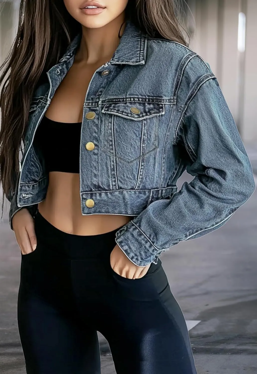 Trendy Washed Cropped Jean Jacket for Women - Short Denim Jacket in Black, Gray, Blue