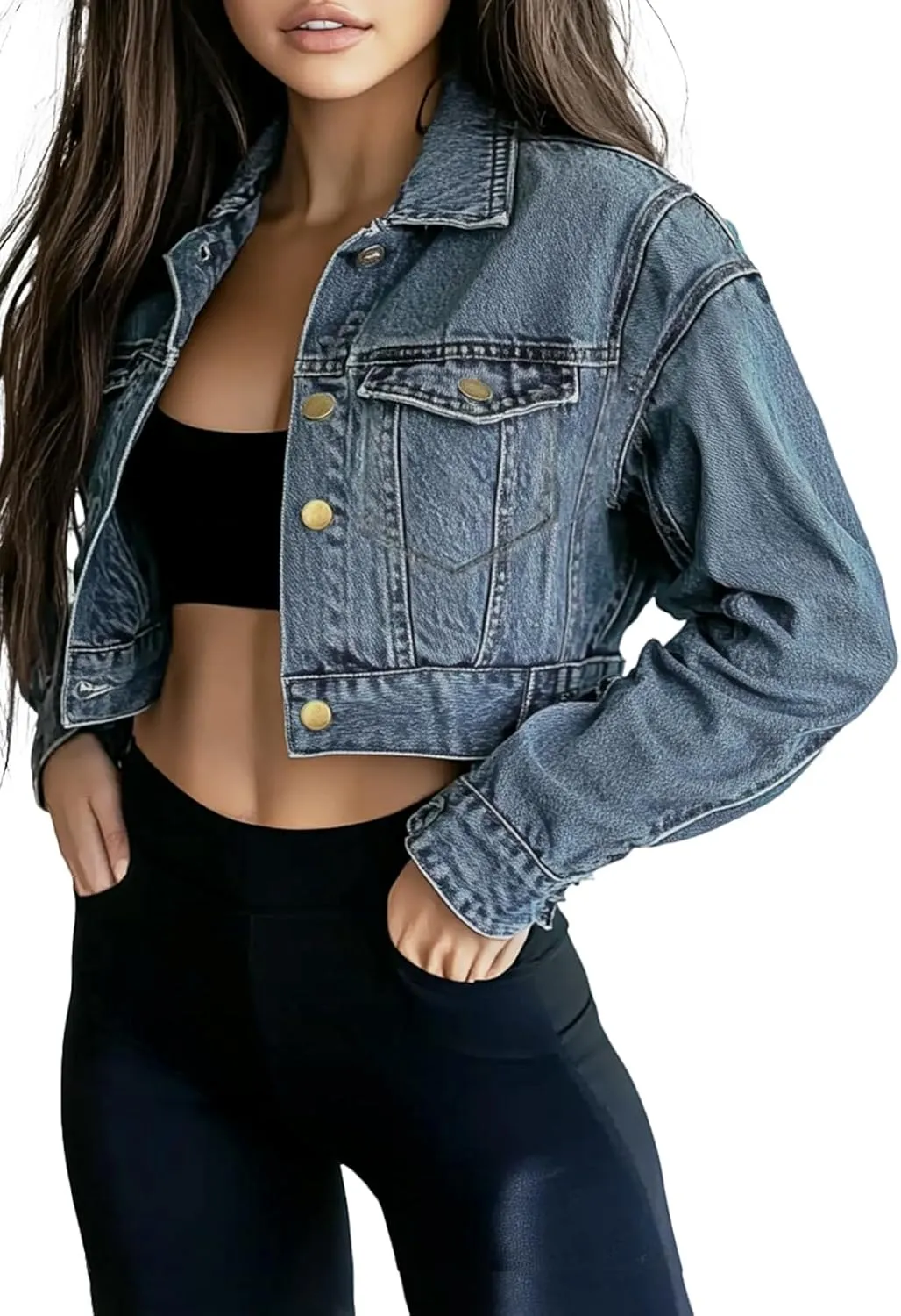 Trendy Washed Cropped Jean Jacket for Women - Short Denim Jacket in Black, Gray, Blue
