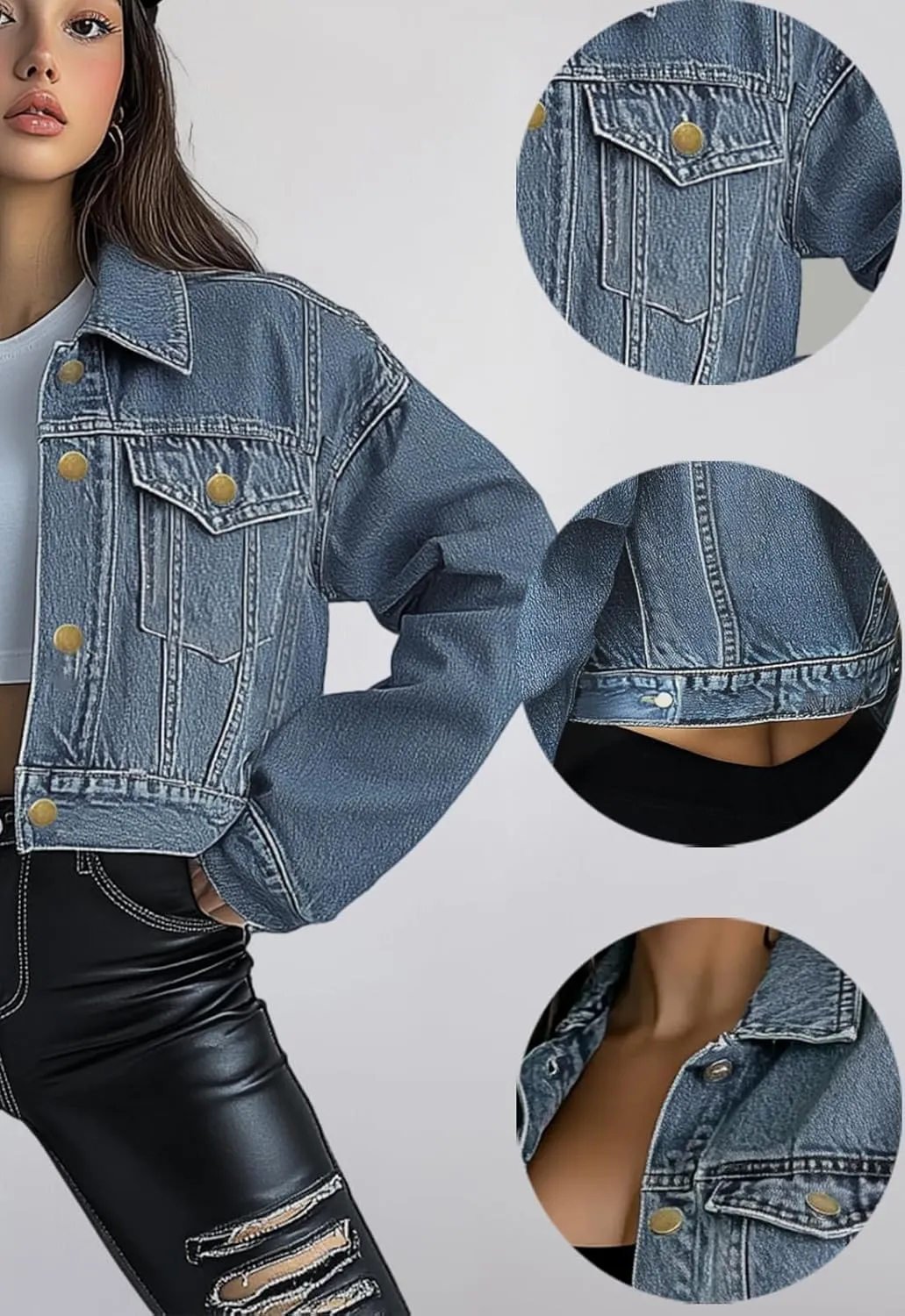 Trendy Washed Cropped Jean Jacket for Women - Short Denim Jacket in Black, Gray, Blue