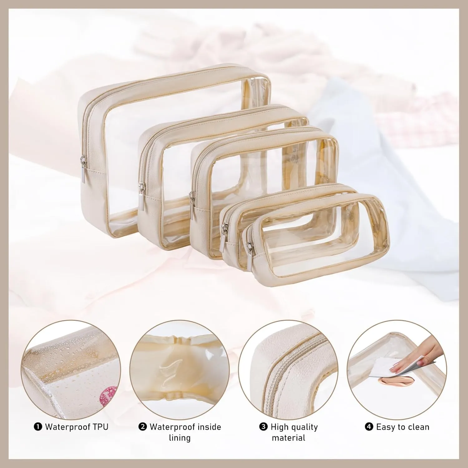 TSA Approved 5-Piece Diaper Bag Organizer Pouch Set Clear Waterproof TPU Kids Toiletry Storage Set Travel Packing Clutch Cube Bags for Baby Nursing