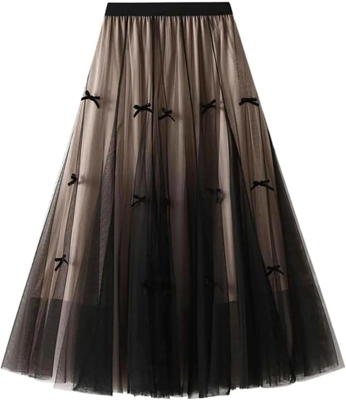 Tulle Skirt Spandex and Polyester Fairy Elastic High Waist Midi Skirt Mesh Pleated Princess Skirt for Women Midi Length Khaki, 81cm