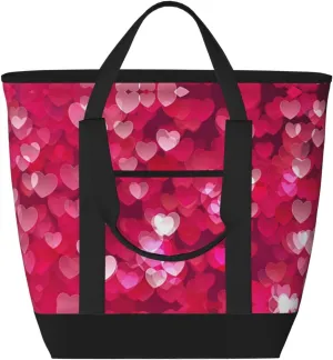 Valentine's Day Love Heart Women's tote bags and reusable women's beach bags are suitable for travel insulation and cooling bags.