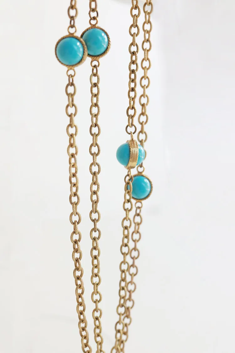 Vintage Turquoise and Gold Chain Necklace