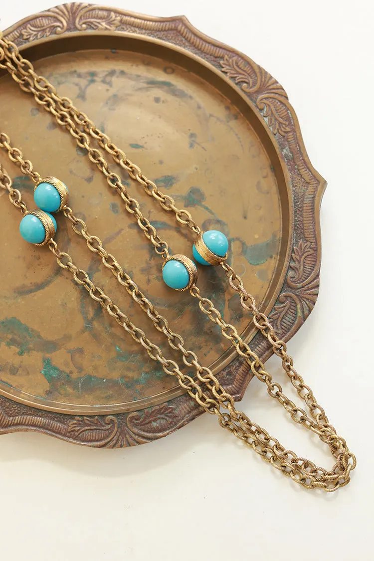 Vintage Turquoise and Gold Chain Necklace