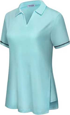 Vldnery Women's Golf Shirts Short Sleeve v Neck Loose Fit Plain Workout Tennis Polo T-Shirts