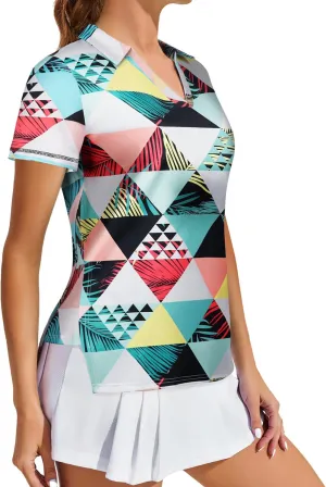 Vldnery Women's Golf Shirts Short Sleeve v Neck Loose Fit Plain Workout Tennis Polo T-Shirts