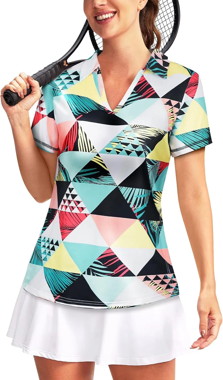 Vldnery Women's Golf Shirts Short Sleeve v Neck Loose Fit Plain Workout Tennis Polo T-Shirts