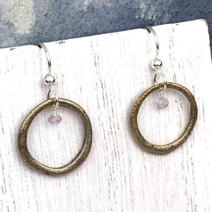 Warm Red Bronze Celtic Ring Money Earrings with Genuine Amethyst | Artifact #6563