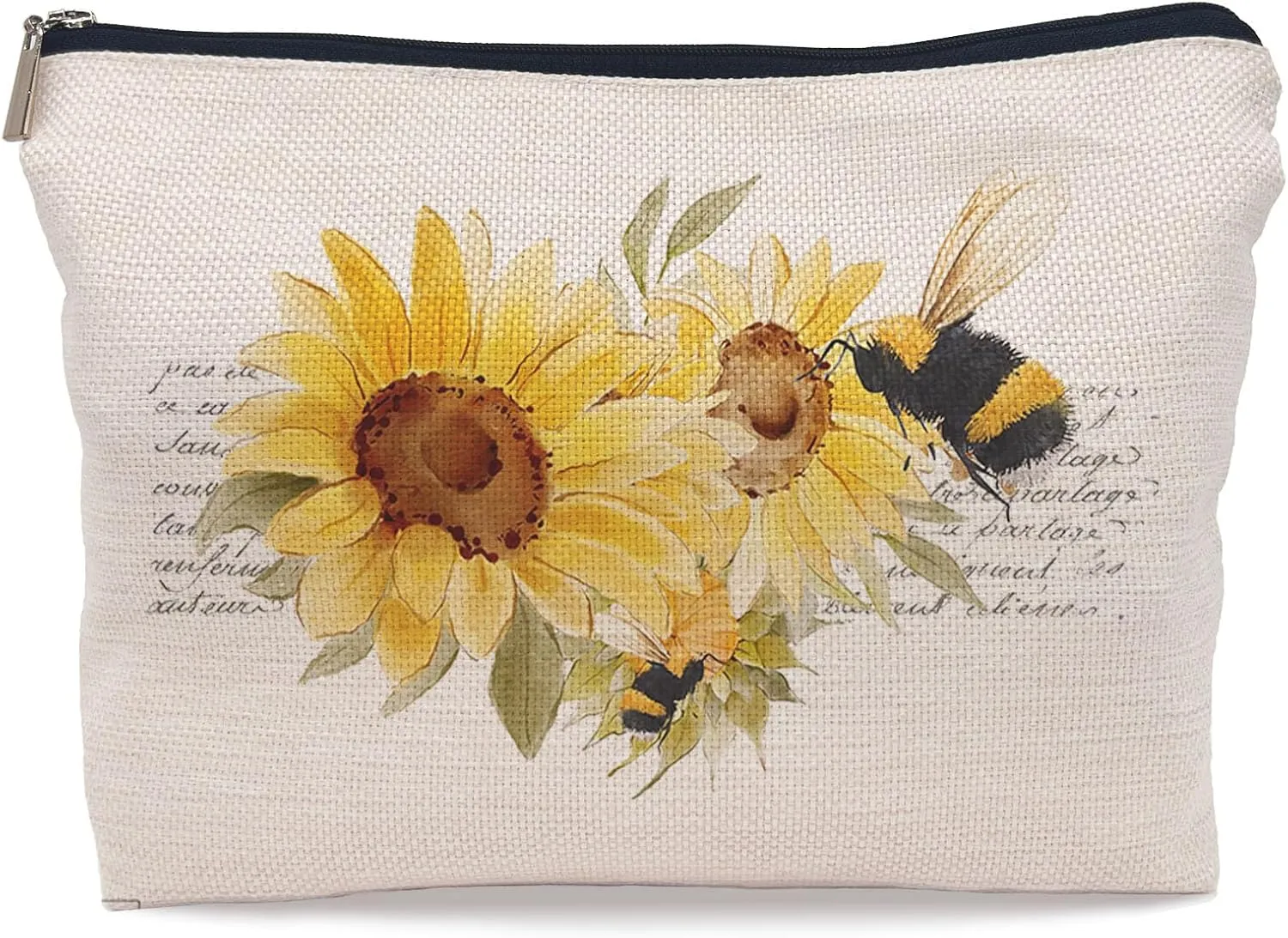 Watercolor Sunflower Bumblebee Makeup Bag, Summer Honey Bee Cosmetic Makeup Bag for Women, Bee Lovers Gifts