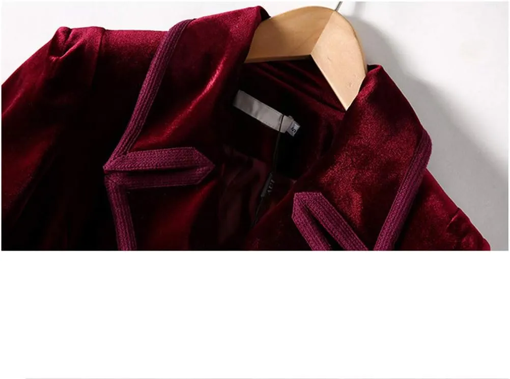 watersouprty Women's Slim Wool Blend Coat Lapel Long Sleeve Vintage Velvet Trench Coat Dress Pea Coat