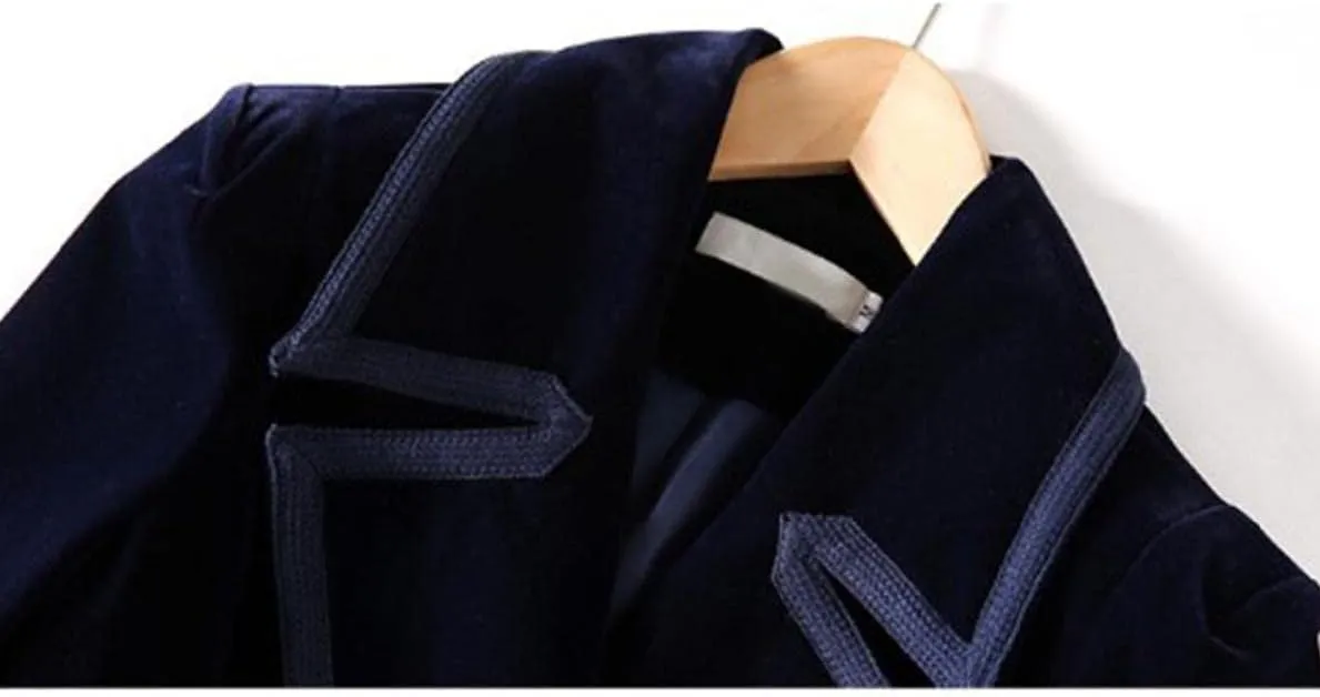 watersouprty Women's Slim Wool Blend Coat Lapel Long Sleeve Vintage Velvet Trench Coat Dress Pea Coat