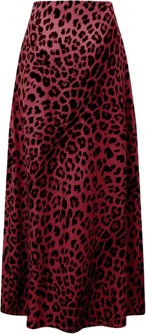 WDIRARA Women's Leopard Print Maxi Skirts Casual Elastic High Waist Floor Length Long Skirts