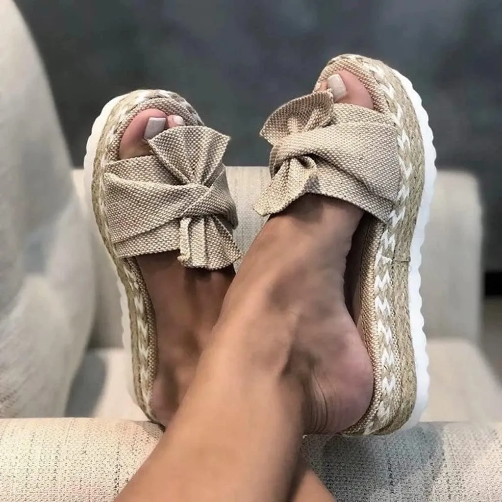 Wedge Sandals for Women Slide Sandals for Women Ladies Dressy Summer Casual Cute Bow Knot Low Wedge Platform Sandals