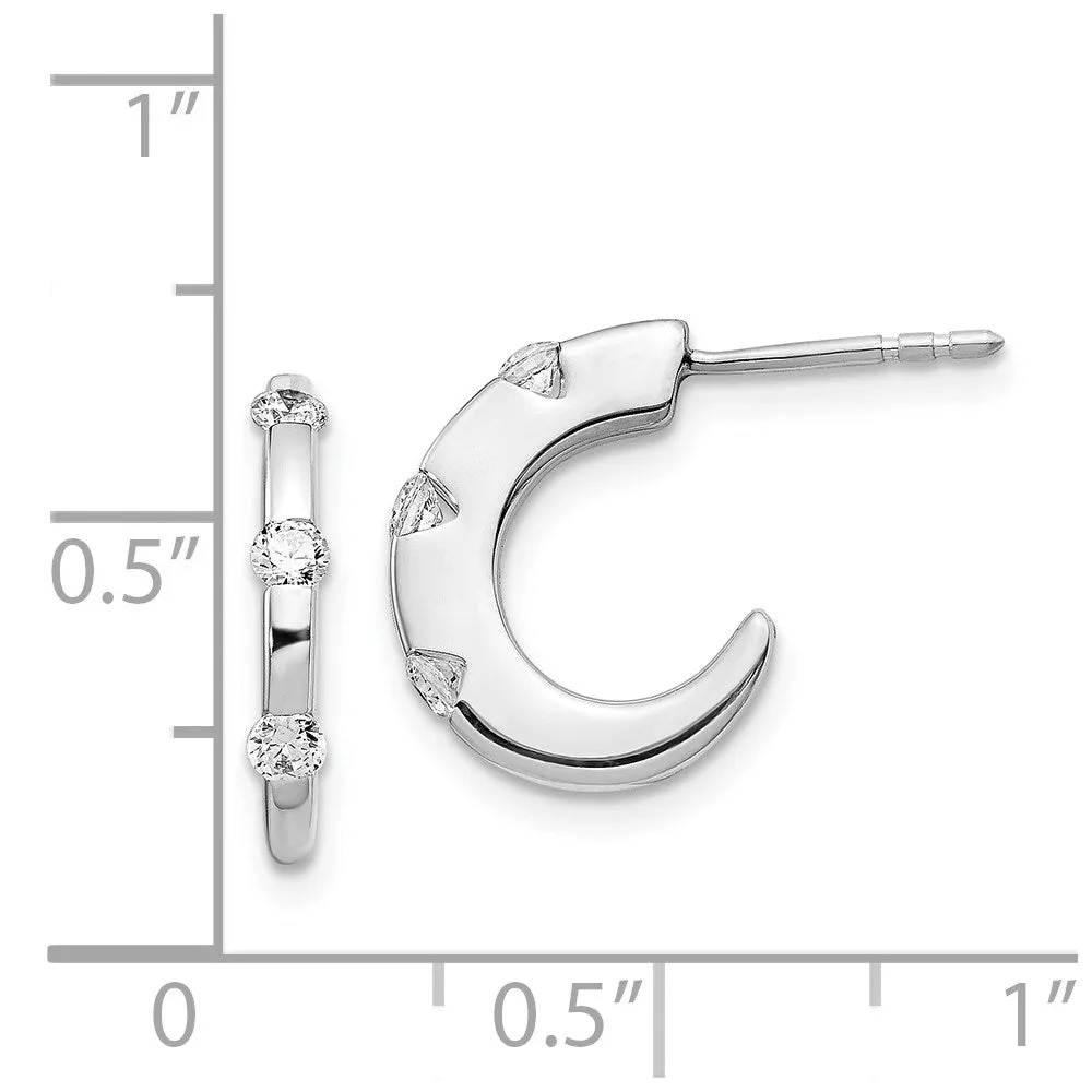 White Gold Diamond J-Hoop Post Earrings - Model EM5494-033-WA