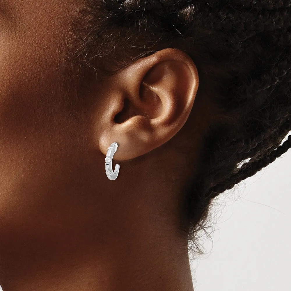 White Gold Diamond J-Hoop Post Earrings - Model EM5494-033-WA