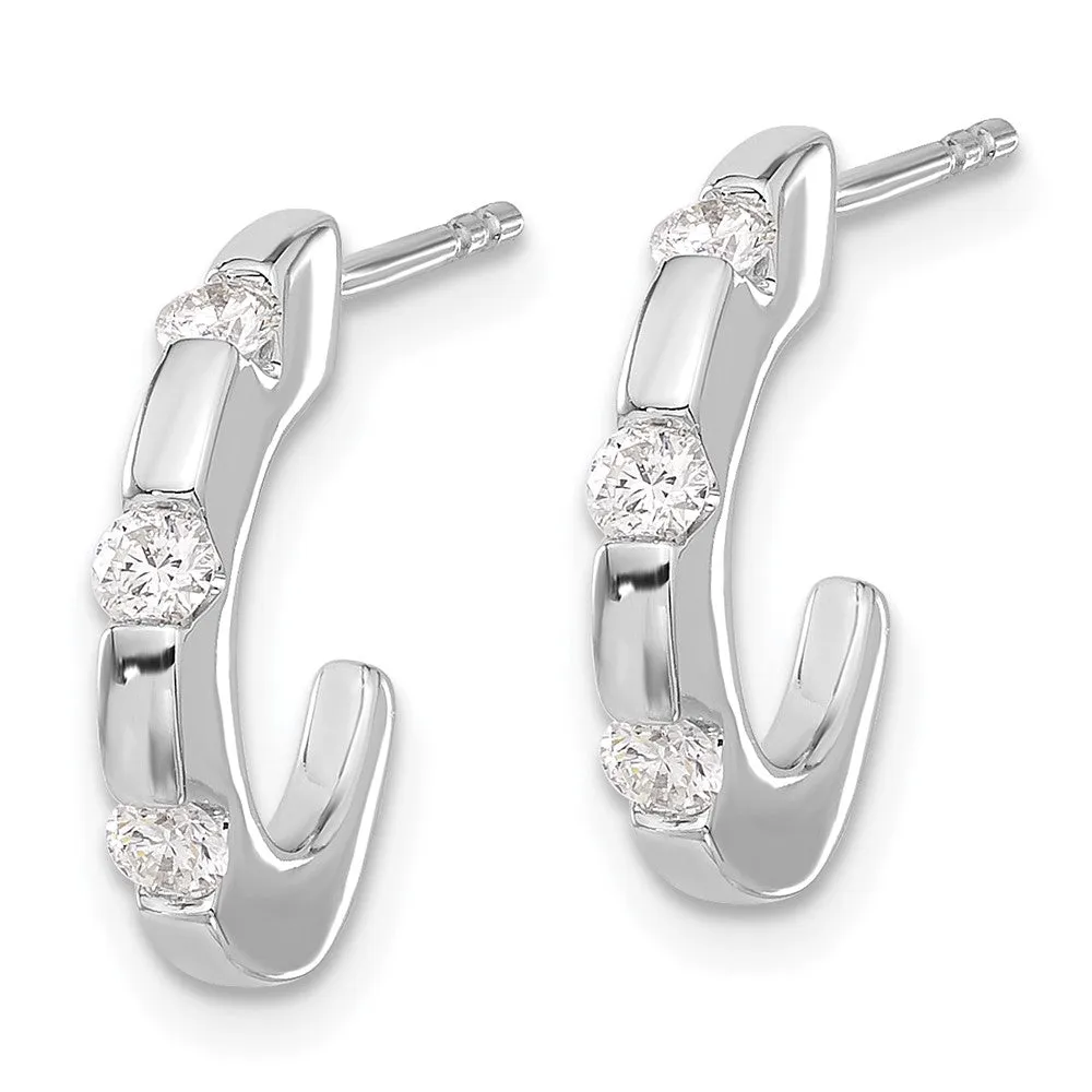 White Gold Diamond J-Hoop Post Earrings - Model EM5494-033-WA