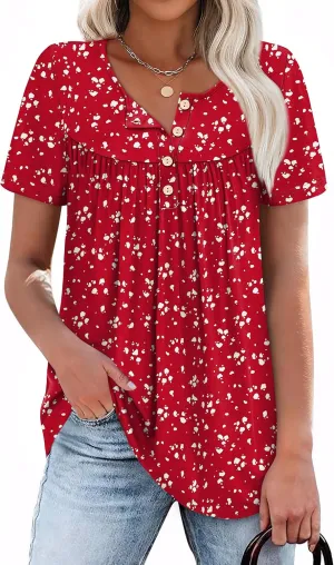 WIHOLL Womens Summer Tunic Tops Button Down Shirts Short Sleeve T-shirts Beach Vacation Clothes Spring S-3XL