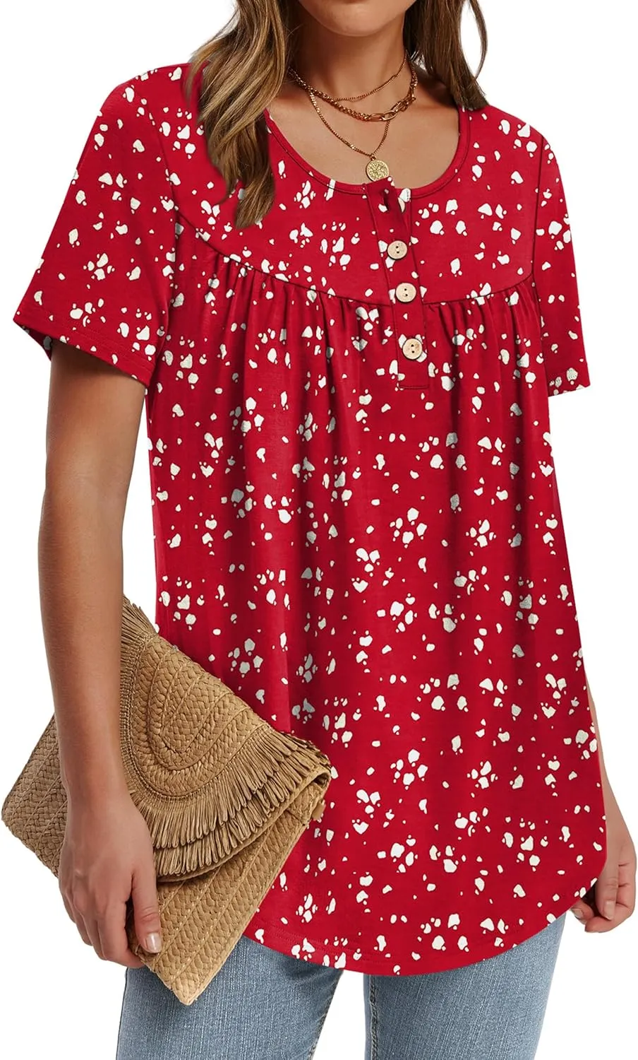 WIHOLL Womens Summer Tunic Tops Button Down Shirts Short Sleeve T-shirts Beach Vacation Clothes Spring S-3XL