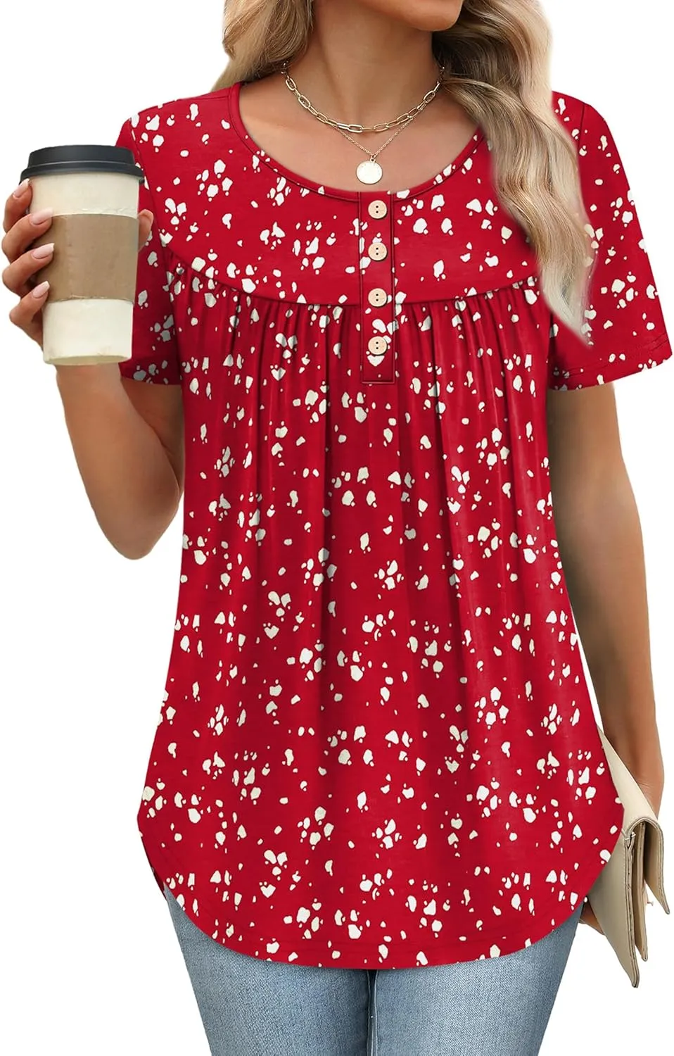 WIHOLL Womens Summer Tunic Tops Button Down Shirts Short Sleeve T-shirts Beach Vacation Clothes Spring S-3XL