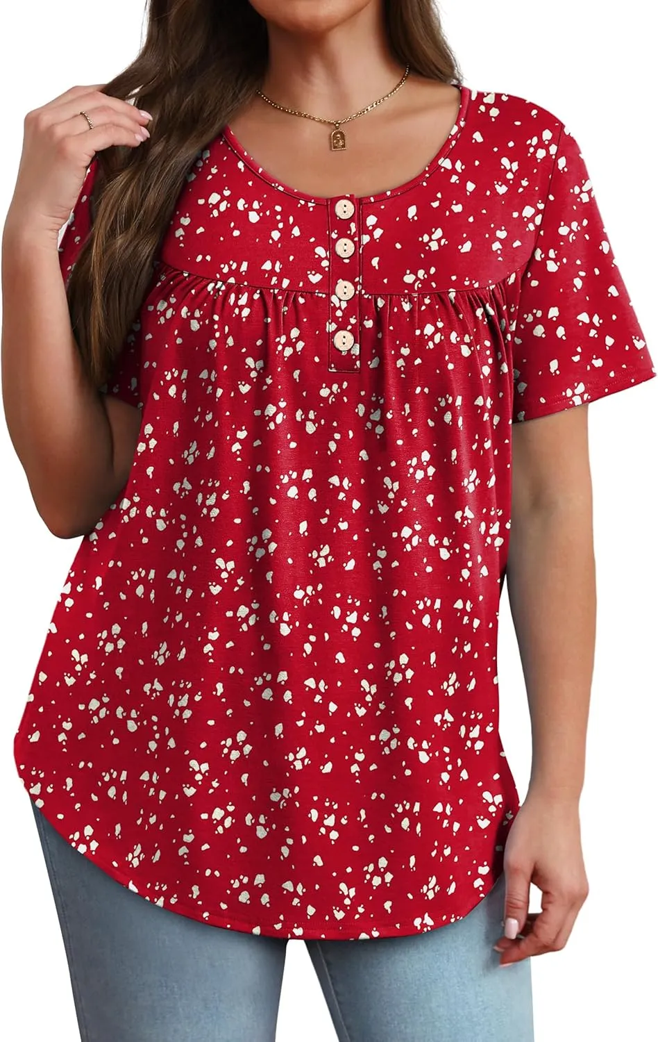 WIHOLL Womens Summer Tunic Tops Button Down Shirts Short Sleeve T-shirts Beach Vacation Clothes Spring S-3XL