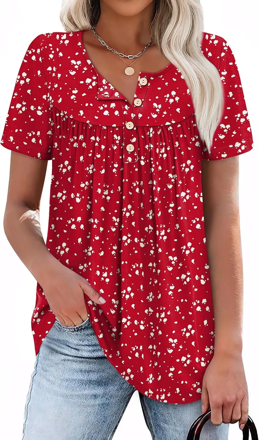 WIHOLL Womens Summer Tunic Tops Button Down Shirts Short Sleeve T-shirts Beach Vacation Clothes Spring S-3XL