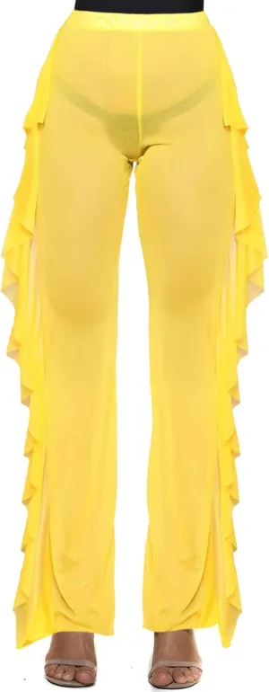 Willow Dance Women's Perspective Sheer Mesh Ruffle Pants Swimsuit Bikini Bottom Cover up Pants
