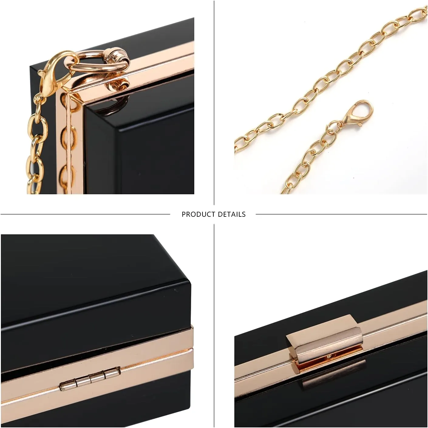 WJCD Women Clear Purse Acrylic Box Clutch Handbag, Small Transparent Crossbody Evening Bag Stadium Approved Gold Chain Strap