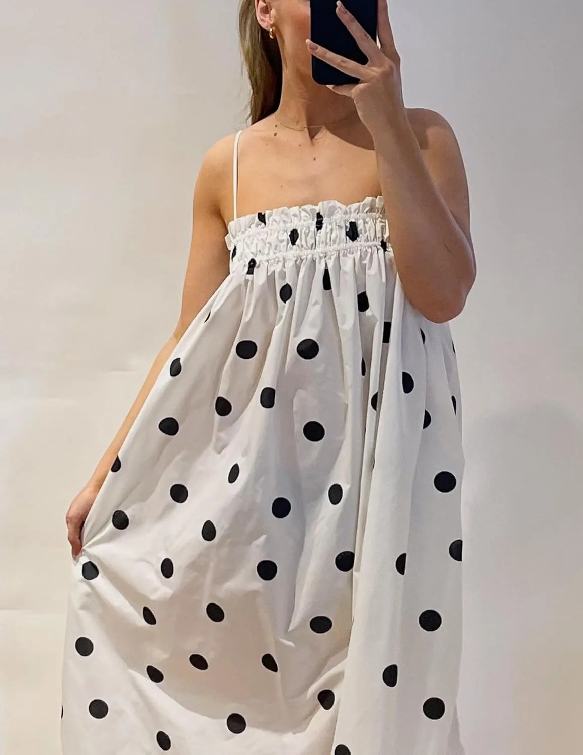 Women Boho Cami Long Dress Polka Dot Spaghetti Strap Flowy Maxi Dress 2025 Summer Beach Vacation Sundress