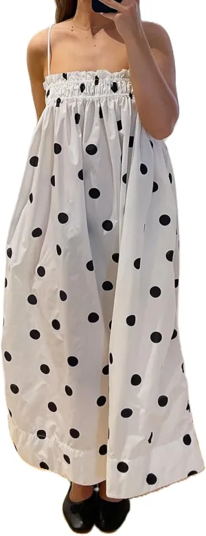 Women Boho Cami Long Dress Polka Dot Spaghetti Strap Flowy Maxi Dress 2025 Summer Beach Vacation Sundress