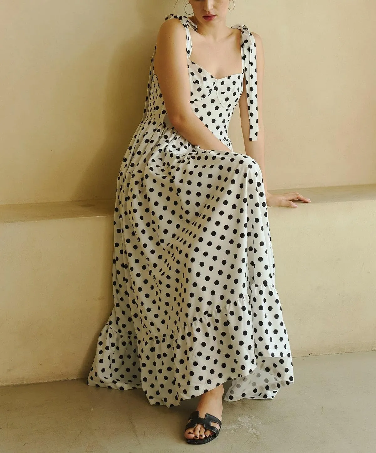 Women Boho Cami Long Dress Polka Dot Spaghetti Strap Flowy Maxi Dress 2025 Summer Beach Vacation Sundress