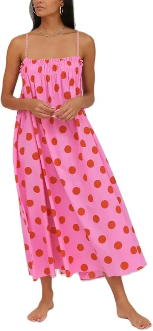 Women Boho Cami Long Dress Polka Dot Spaghetti Strap Flowy Maxi Dress 2025 Summer Beach Vacation Sundress
