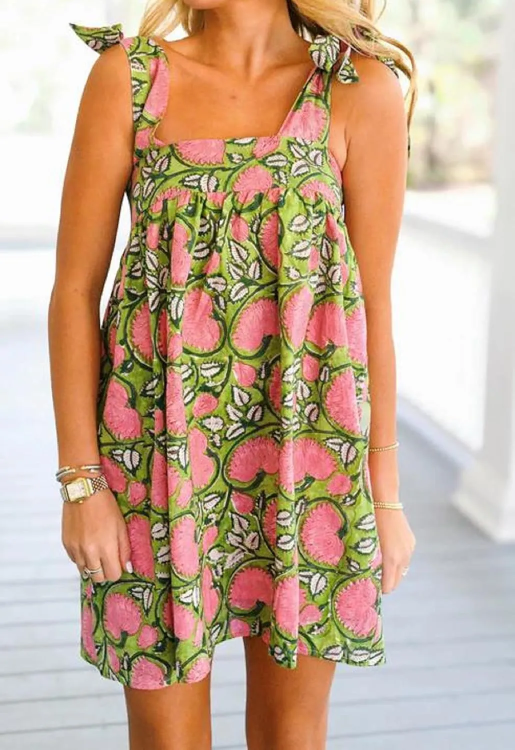 Women Cute Floral Mini Dress Boho Tie Shoulder Babydoll Short Dress Summer Ruffle Flowy Beach Vacation Sundress