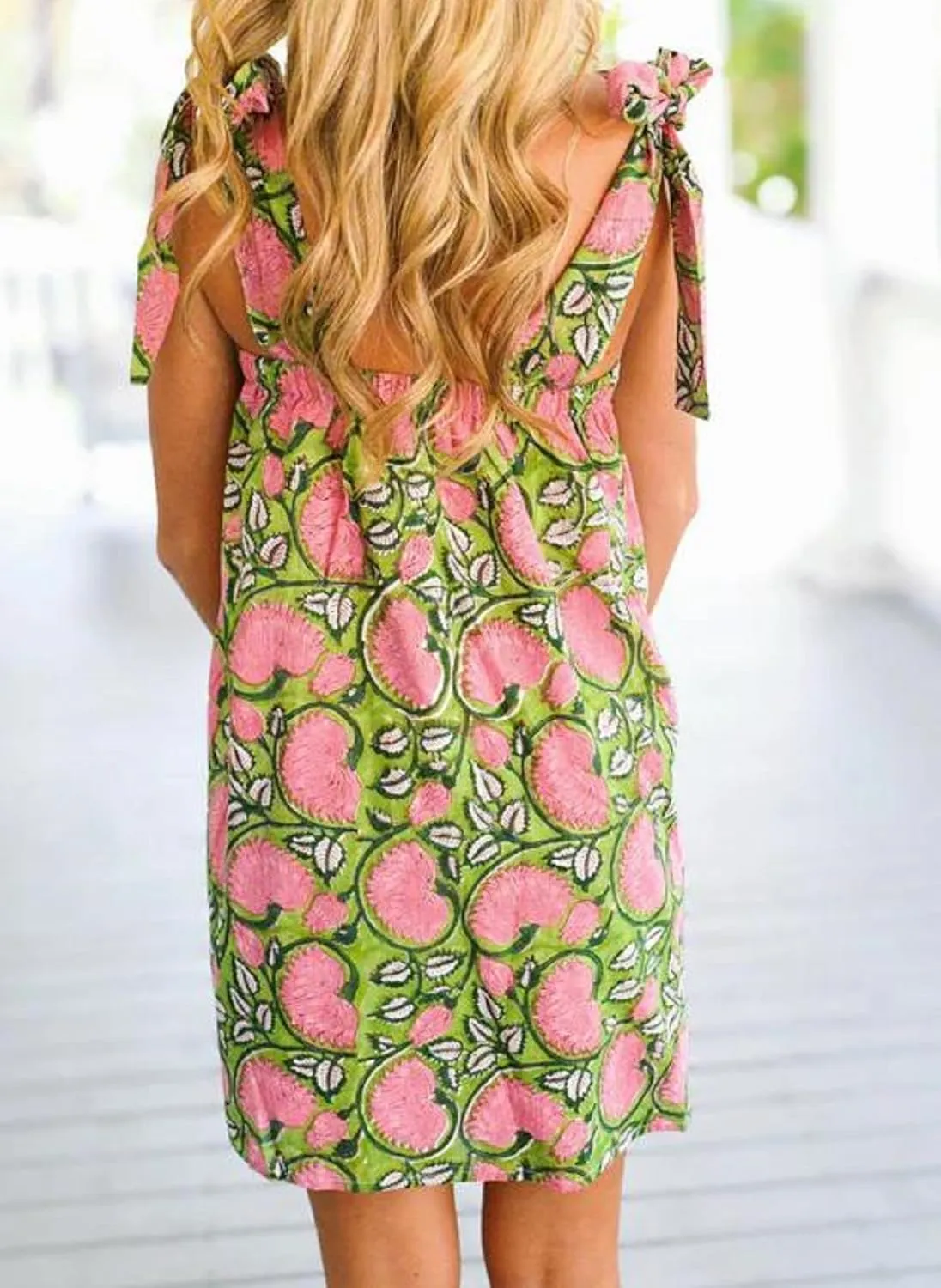Women Cute Floral Mini Dress Boho Tie Shoulder Babydoll Short Dress Summer Ruffle Flowy Beach Vacation Sundress