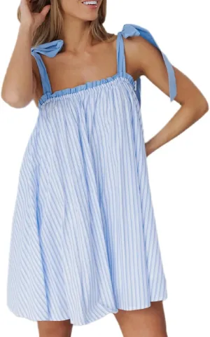 Women Cute Floral Mini Dress Boho Tie Shoulder Babydoll Short Dress Summer Ruffle Flowy Beach Vacation Sundress