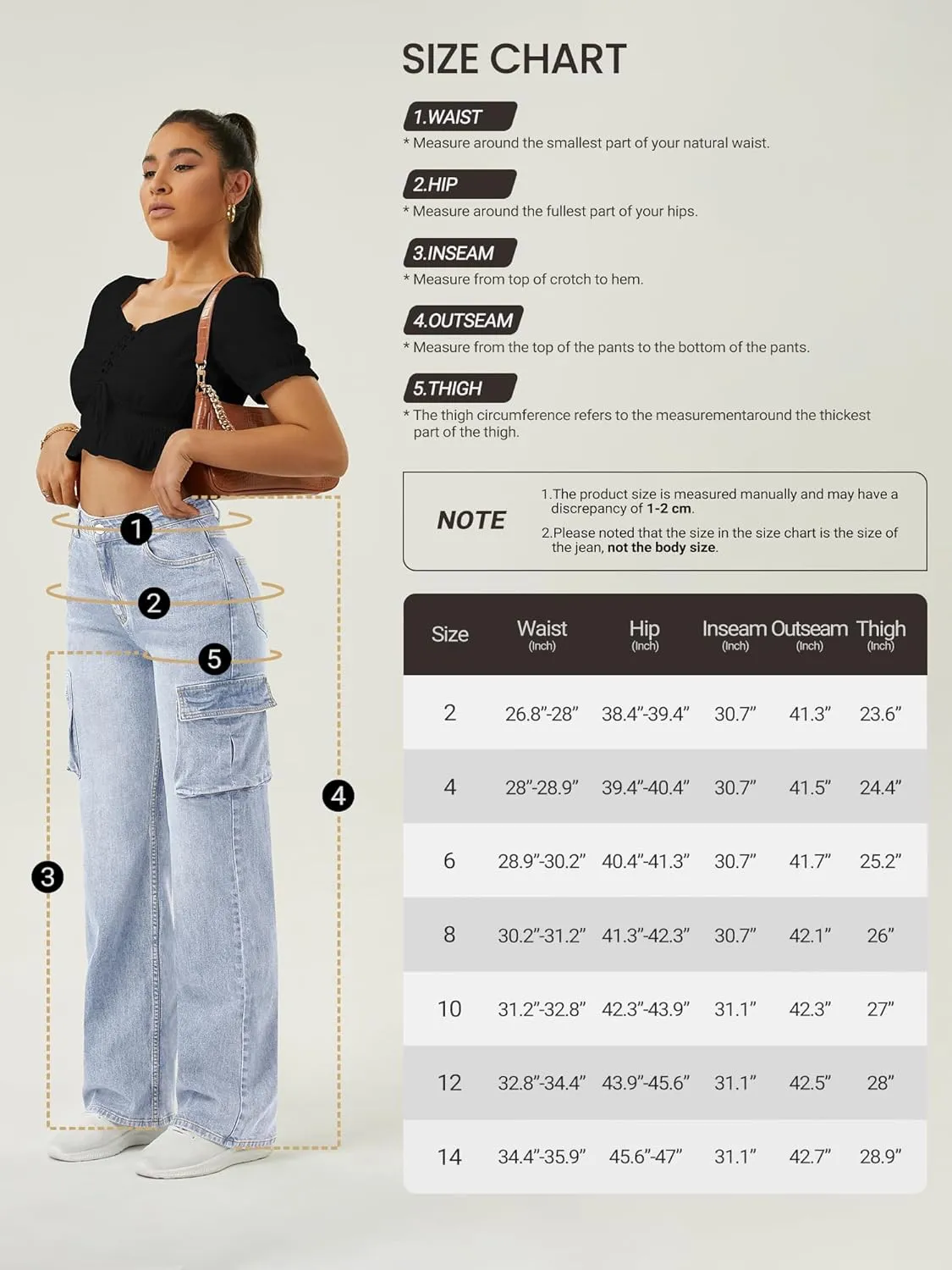 Women High Waisted Cargo Jean for Women with 6 Pockets Straight Wide Leg Jean Casual Baggy Pants
