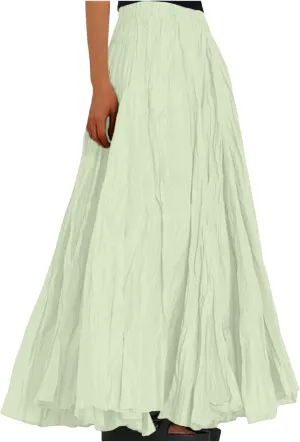 Women Maxi Skirt High Elastic Waist A Line Long Skirt Summer Casual Ruffle Pleated Midi Dress Vintage Wrap Loose