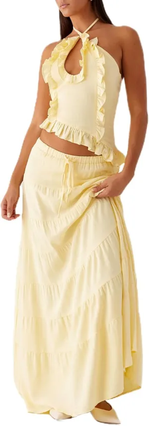 Women Maxi Skirt Set Y2k Sleeveless Backless Halter Top   Drawstring Bodycon Long Skirt Summer 2 Piece Skirt Outfits