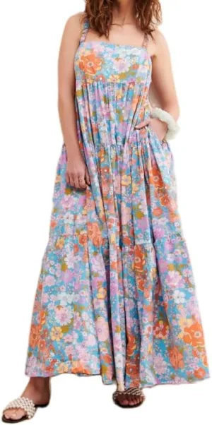 Women Summer Boho Maxi Dress Y2k Floral Print Sleeveless Flowy Long Dress Vintage Spaghetti Strap Beach Sundress