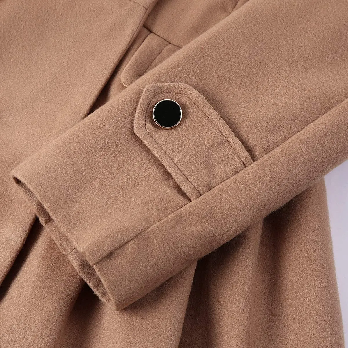 Women Winter Warm Coat Double Breasted Trench Long Sleeve Peacoat Faux Fur Collar Lapel Flared Hem Belted Jacket