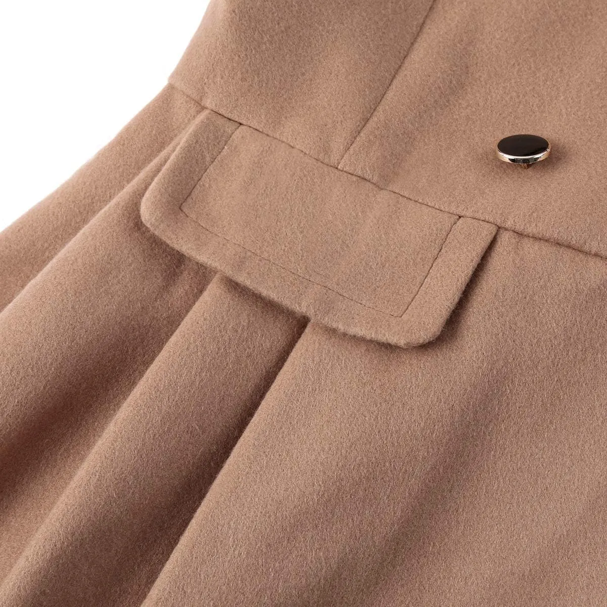 Women Winter Warm Coat Double Breasted Trench Long Sleeve Peacoat Faux Fur Collar Lapel Flared Hem Belted Jacket